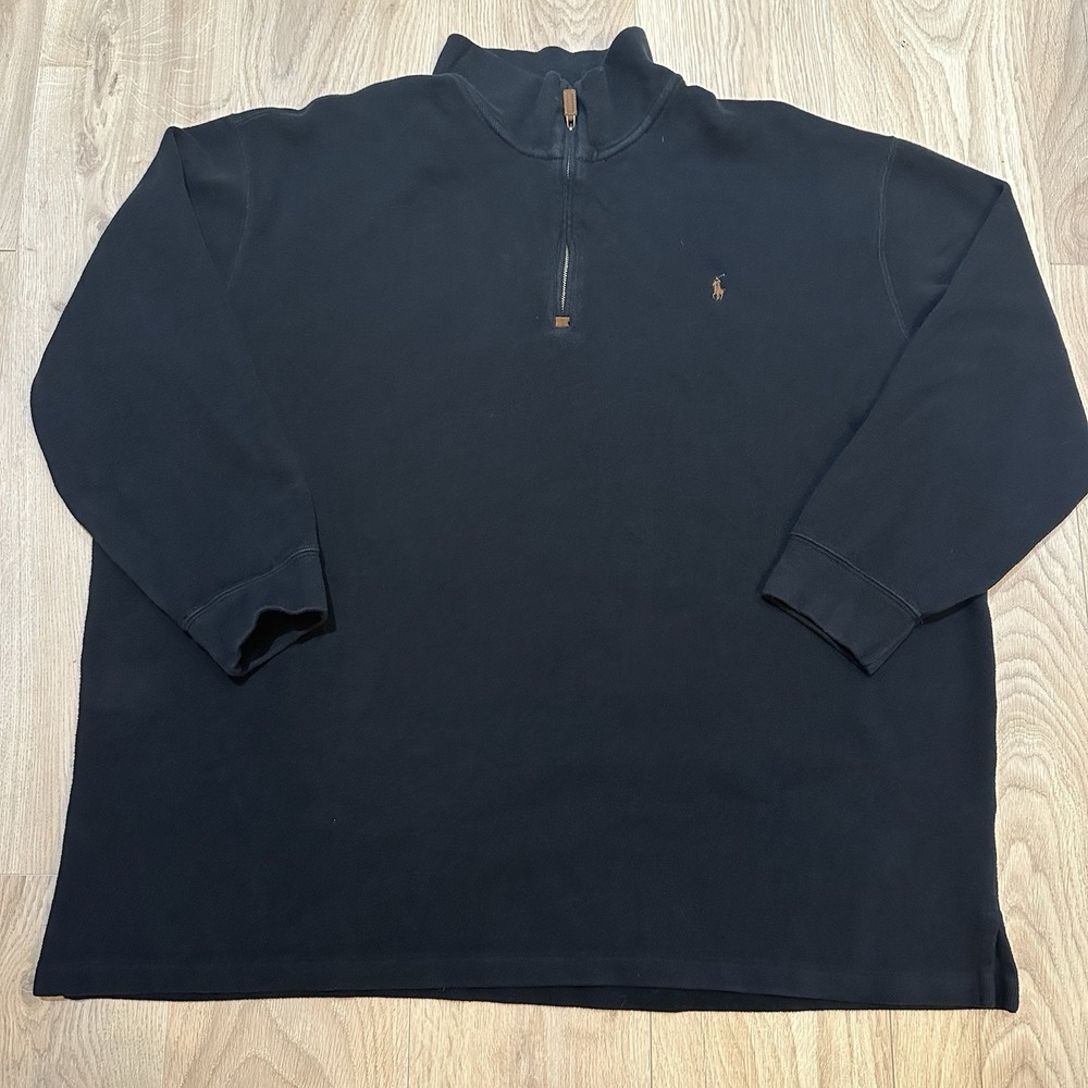 Polo Ralph Lauren 1/4 Zip Black‎ Sweater 100% Cotton Knit Men's Polo Logo Sz 4XB